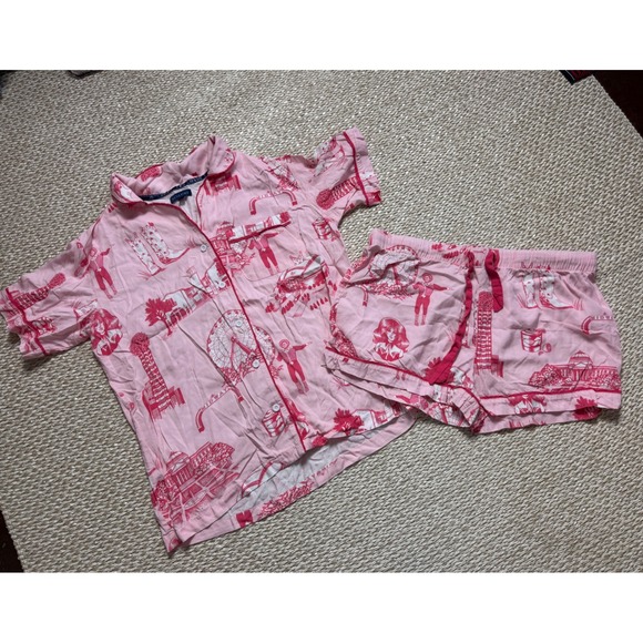Katie Kime Other - Katie Kime Dallas Toile Pajama Set Pink Short Sleeve Button Down Shorts Medium